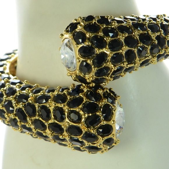 Kenneth Jay Lane KJL Black and White Crystal Bypass Cuff Bracelet - Picture 2 of 8
